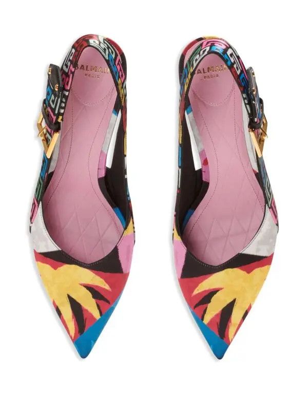Balmain o1s1wg111225 Monogram-Print Satin Pumps in Multicolor Size US 10 / IT 40 - 5 Thumbnail