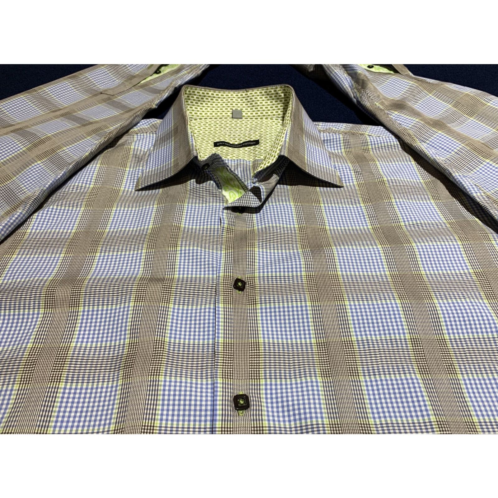 Vintage Visconti Uomo Dress Shirt XL Blue Brown Glenplaid 100% Cotton Long Sleeve Mens Size US XL / EU 56 / 4 - 2 Thumbnail