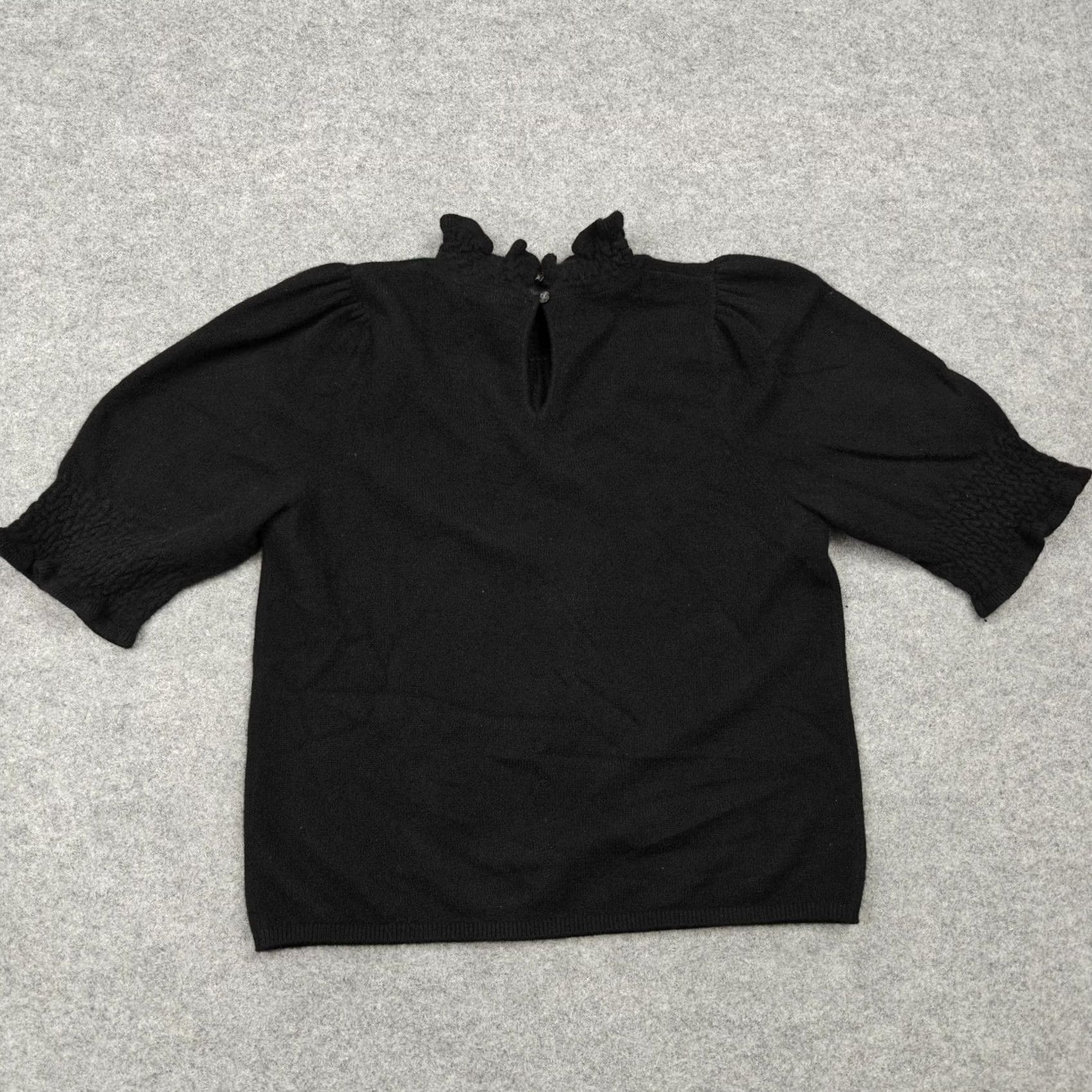 Anthropologie Anthropologie Sweater Womens Small Black Cashmere Mock Neck Ruffle Short Sleeve Size S / US 4 / IT 40 - 5 Thumbnail