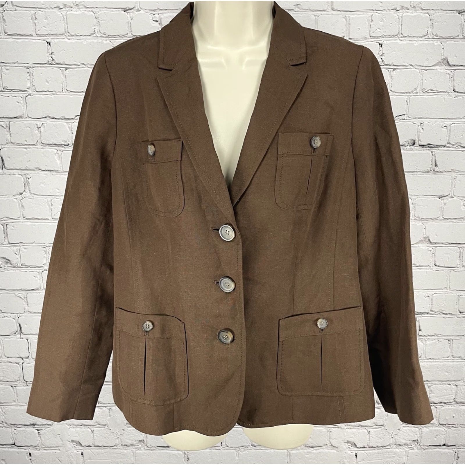Talbots Talbots Blazer Brown Linen Blend 3 Button Vented Lightweight Petite 10P Womens Jacket Size L / US 10 / IT 46 - 2 Thumbnail