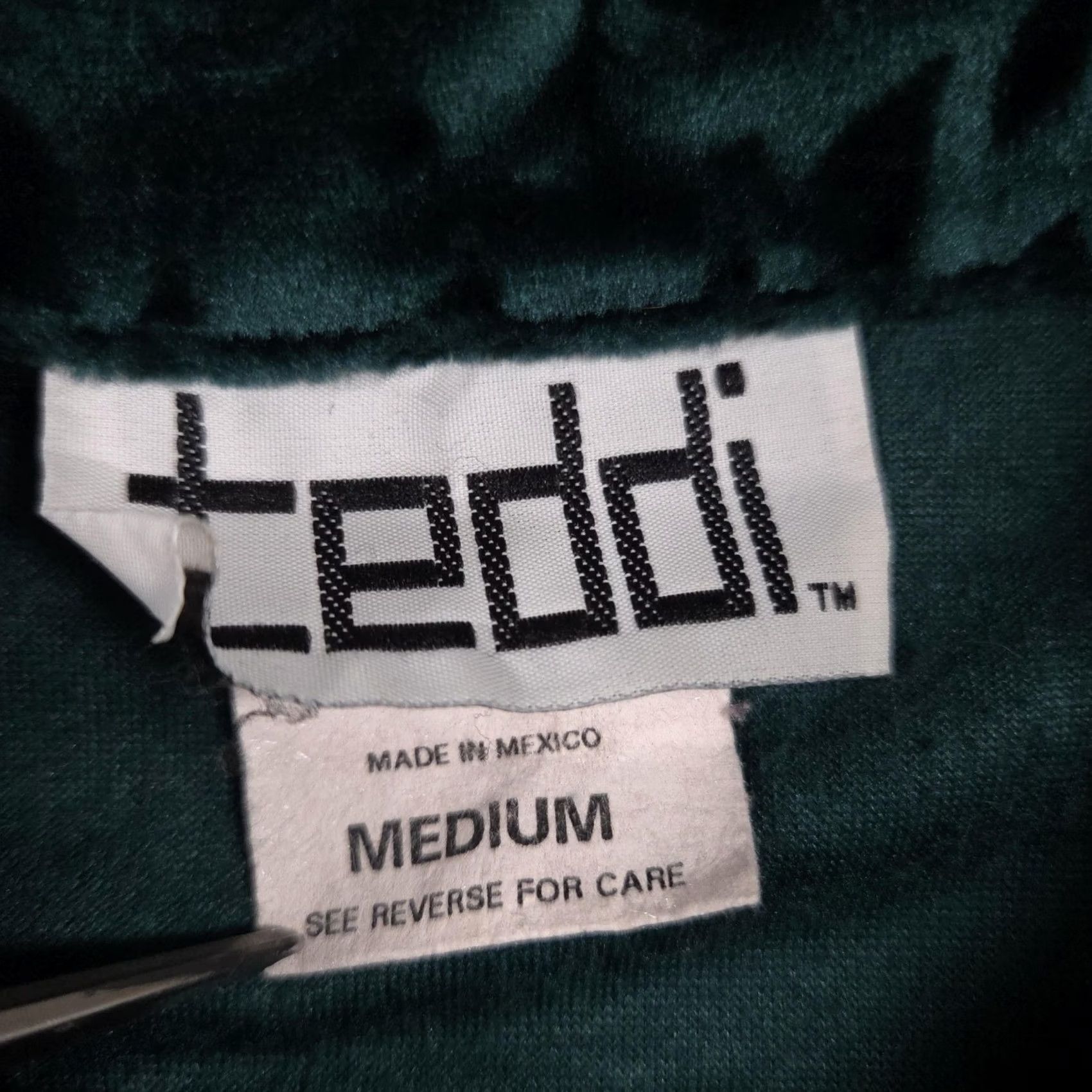 Velour Teddi Jacket Womens Medium Green Velour Zip Front Embossed Velvet Elastic Hem Size M / US 6-8 / IT 42-44 - 6 Thumbnail