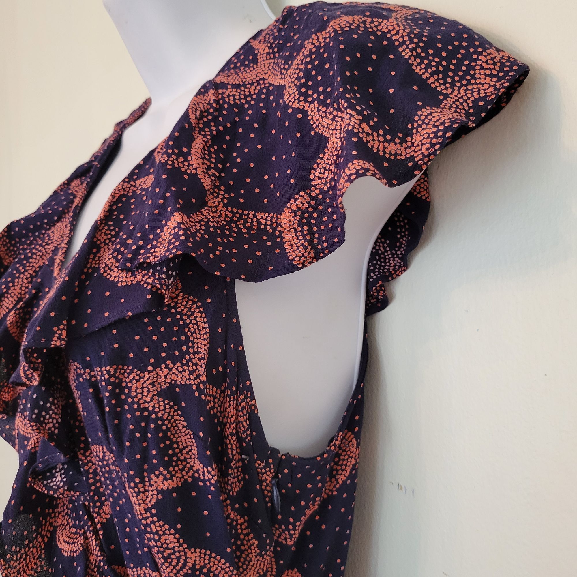 Anthropologie Maeve Anthropologie 4 Navy Coral Wrap Dress Ruffle ROSALIA R Size S / US 4 / IT 40 - 4 Thumbnail