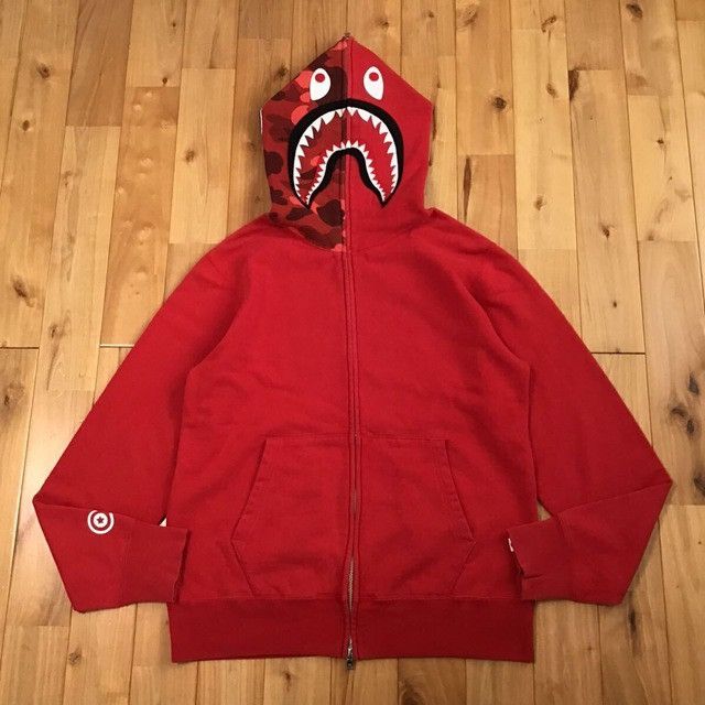 Bape BAPE Red x red camo shark full zip hoodie a bathing ape Grailed