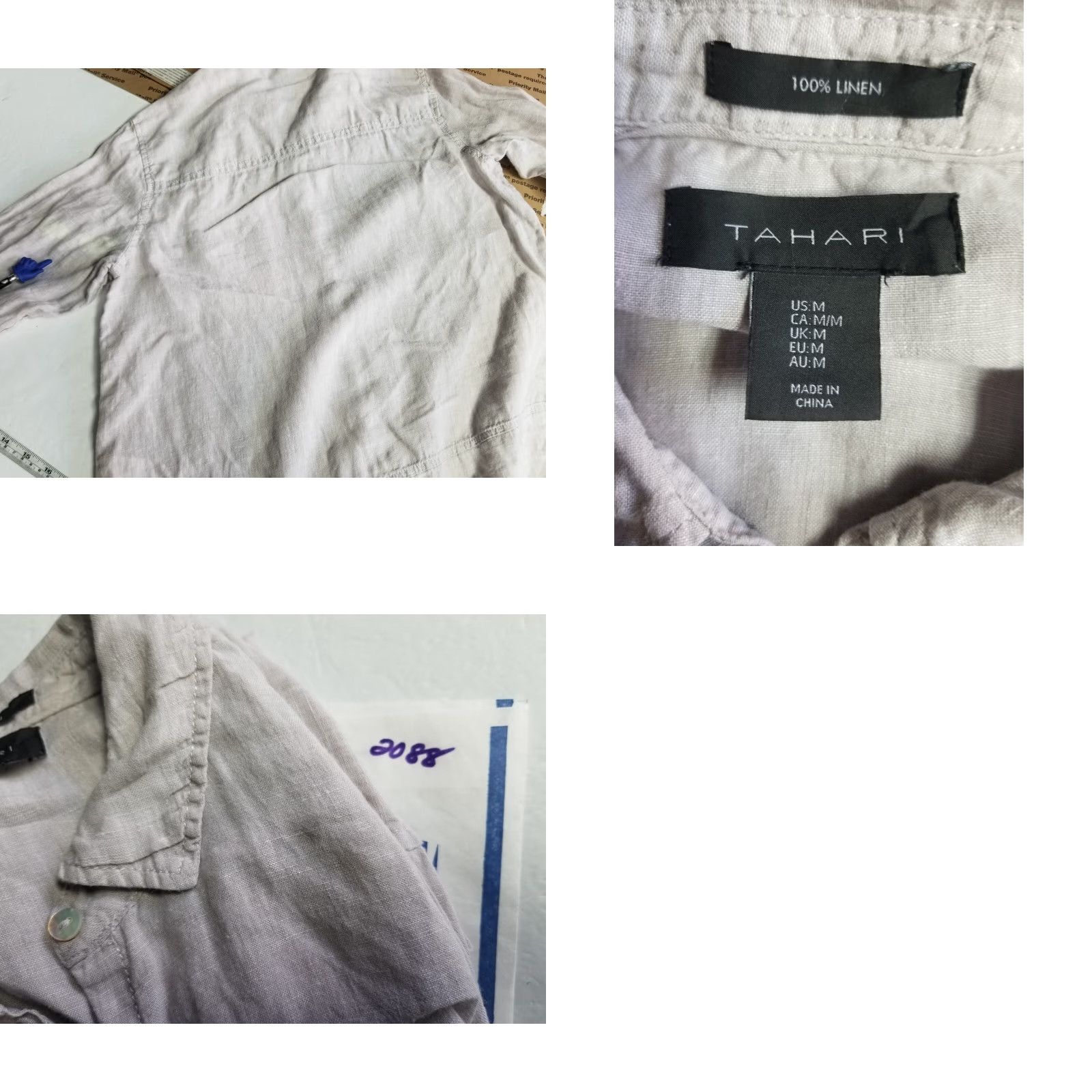 Vintage Tahari Shirt Button-Up Tahari Women Button Down Long Sleeve 100% Linen Gray Medium M Casual Tunic Vintage No N/A Size M / US 6-8 / IT 42-44 - 9 Thumbnail