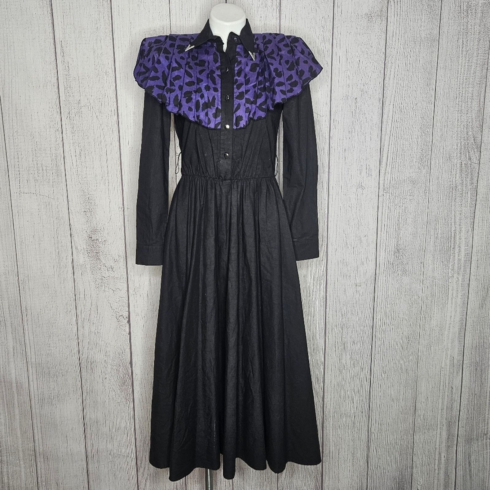 Vintage VTG 80s 90s Lilia Smith Purple & Black Western Shirt Dress Size S / US 4 / IT 40 - 1 Thumbnail