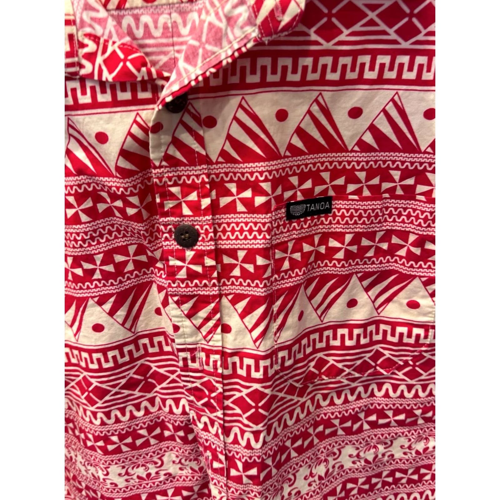 Vintage Tanaoa Samoa Bold Red Tribal BUTTON UP SHIRT XL Size US XL / EU 56 / 4 - 5 Thumbnail