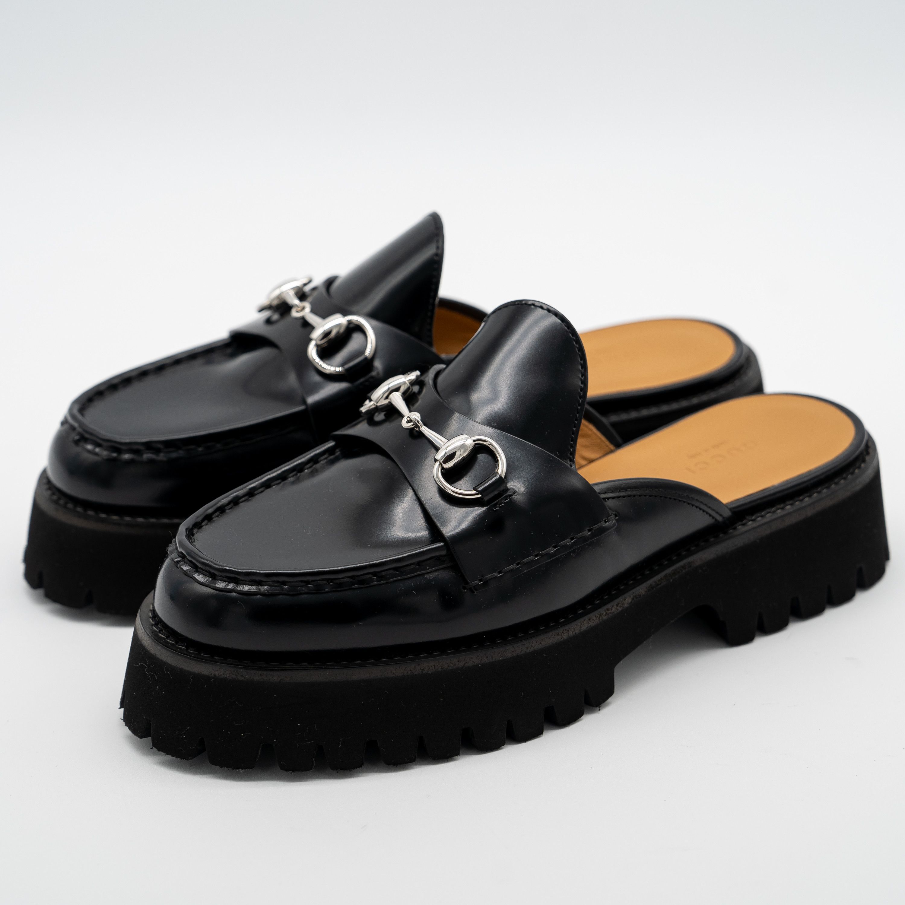 Gucci 39.5G Gucci Mules Platform Horsebit Black Leather Lug Sole Size US 9.5 / IT 39.5 - 1 Thumbnail