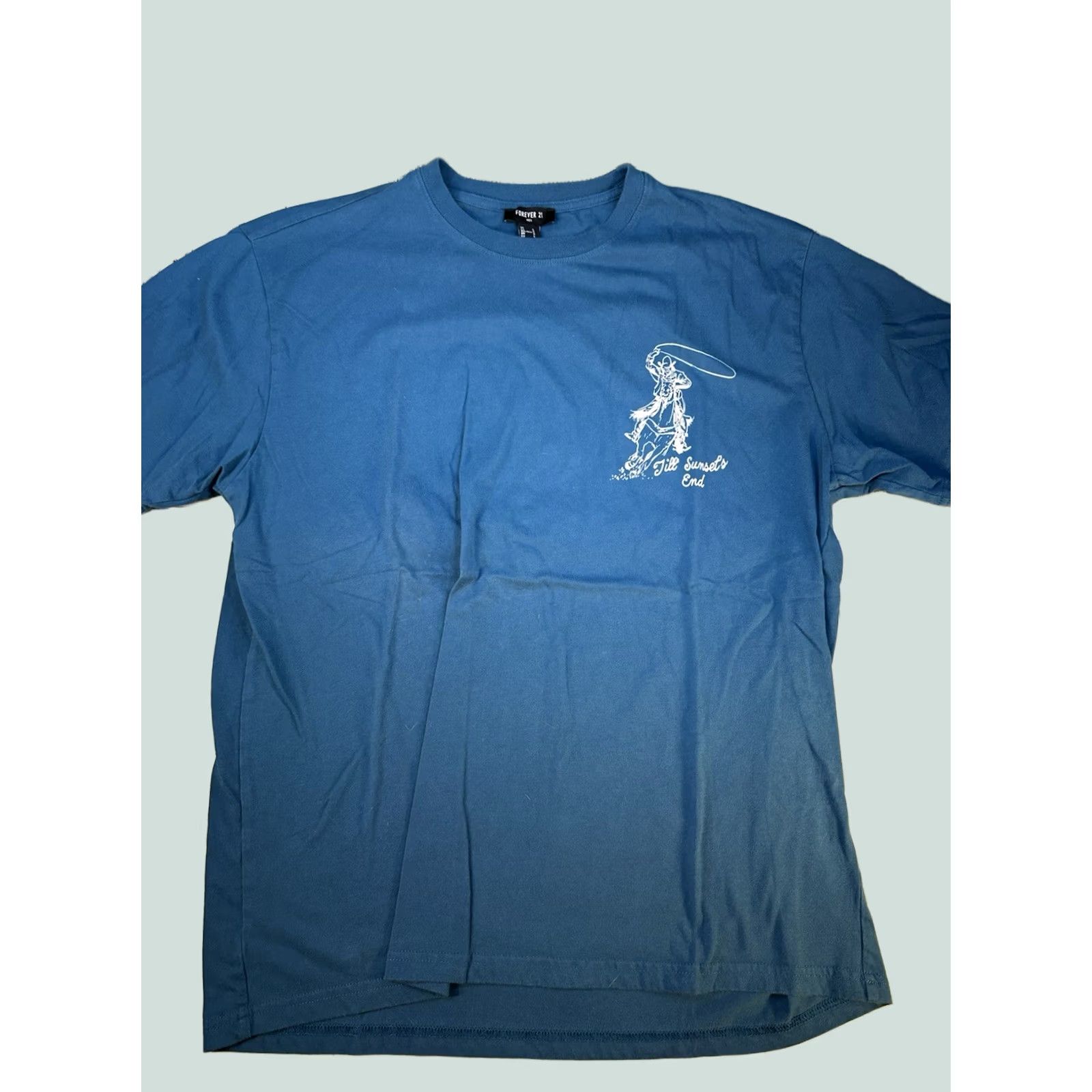 Forever 21 FOREVER 21 T-Shirt Men’s L Western Jill Sunset’s End Graphic Teal Blue Cowboy Back Graphic Casual Crew Neck Short Sleeve Size US L / EU 52-54 / 3 - 1 Thumbnail