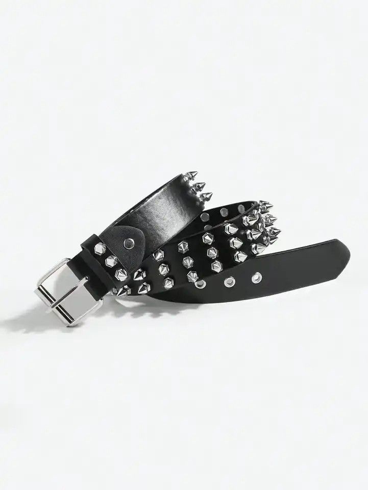 Leather × Vintage Retro Black Metal Rivet Belts Size ONE SIZE - 4 Thumbnail