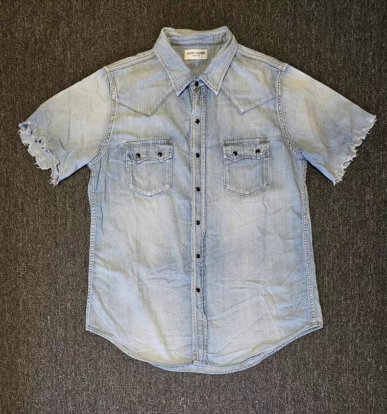 Saint Laurent Paris Saint Laurent Washed Denim Short Sleeve Shirt Size US M / EU 48-50 / 2 - 1 Thumbnail