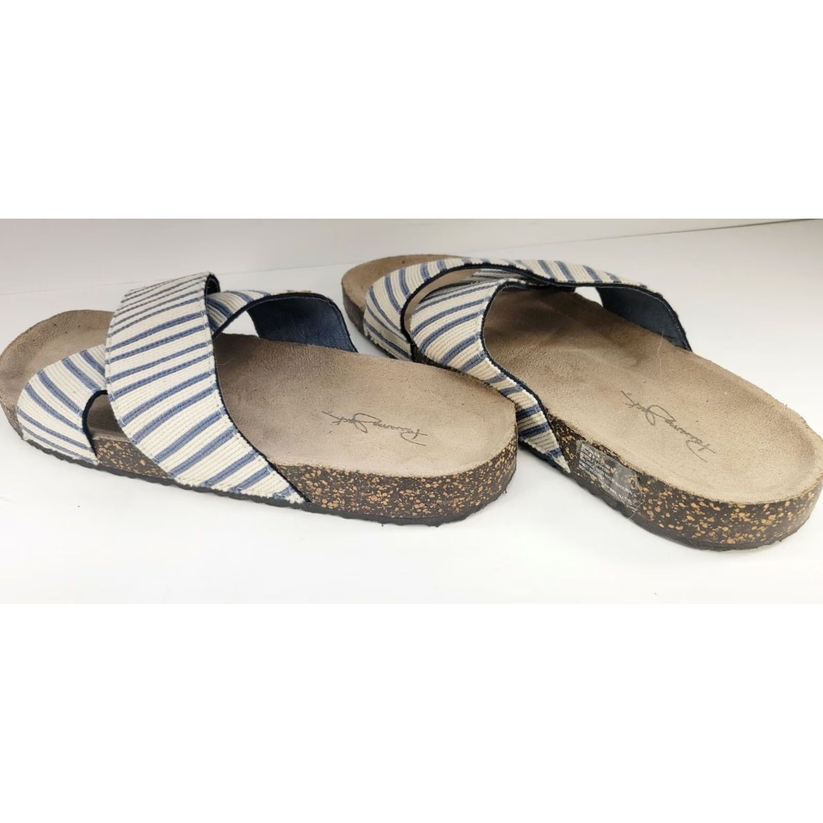 Panama Jack Panama Jack X-Strap Slip-on Slide Sandals Sz 8-9 White Blue Striped Cork Midsole Size US 8 / IT 38 - 4 Thumbnail