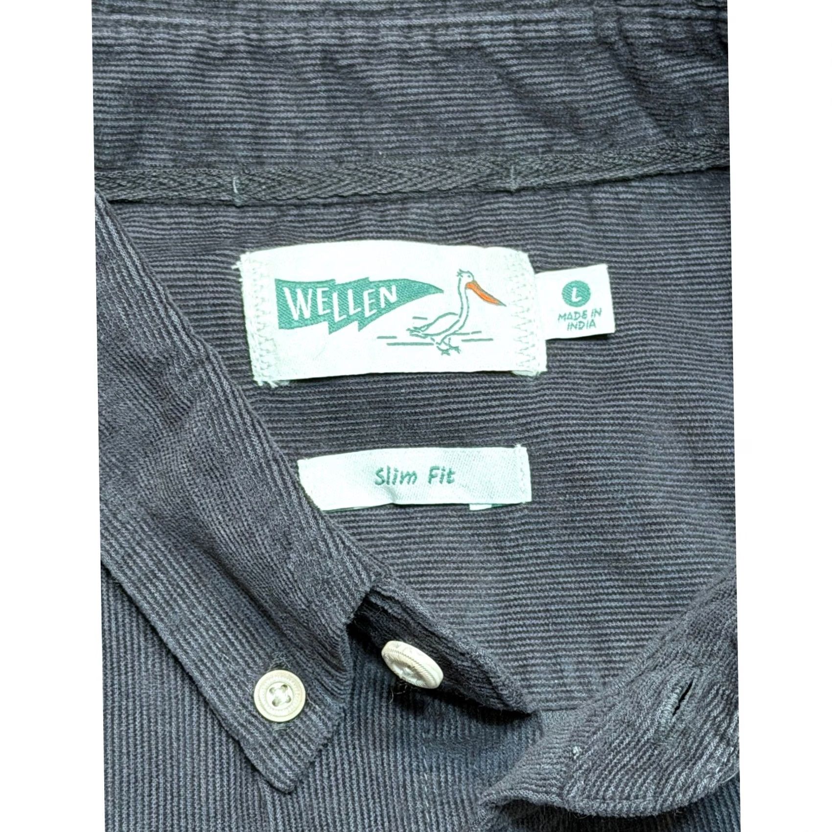 Vintage Wellen Slim Fit Corduroy Button Down Shirt L Charcoal Grey Organic Cotton Size US L / EU 52-54 / 3 - 4 Thumbnail