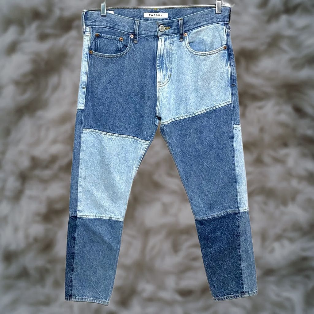 Pacsun PacSun Jeans Mens 30x30 Slim Taper Patchwork Colorblock Eco Indigo Skater Cotton Jeans Size US 30 / EU 46 - 1 Thumbnail