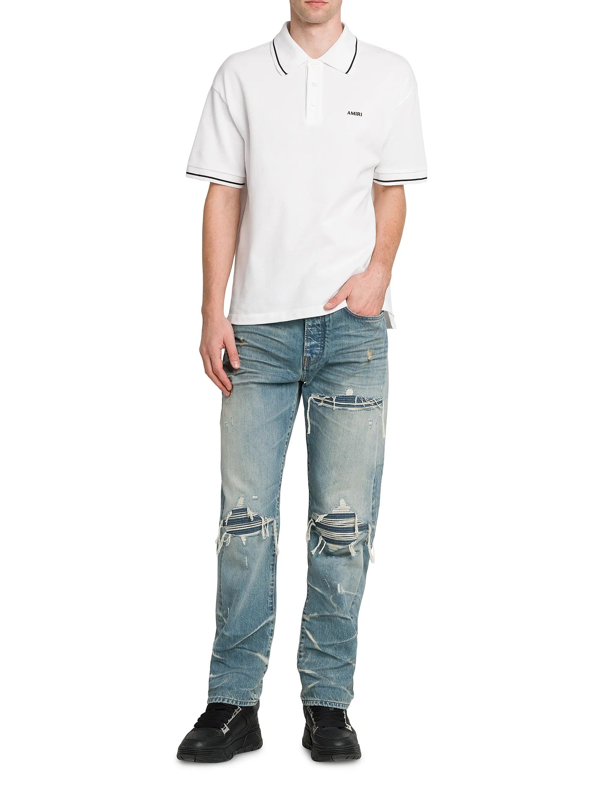 Amiri os11x1225 Mx1 Distressed Mid-Rise Straight-Leg Jeans in Blue Size US 36 / EU 52 - 2 Thumbnail