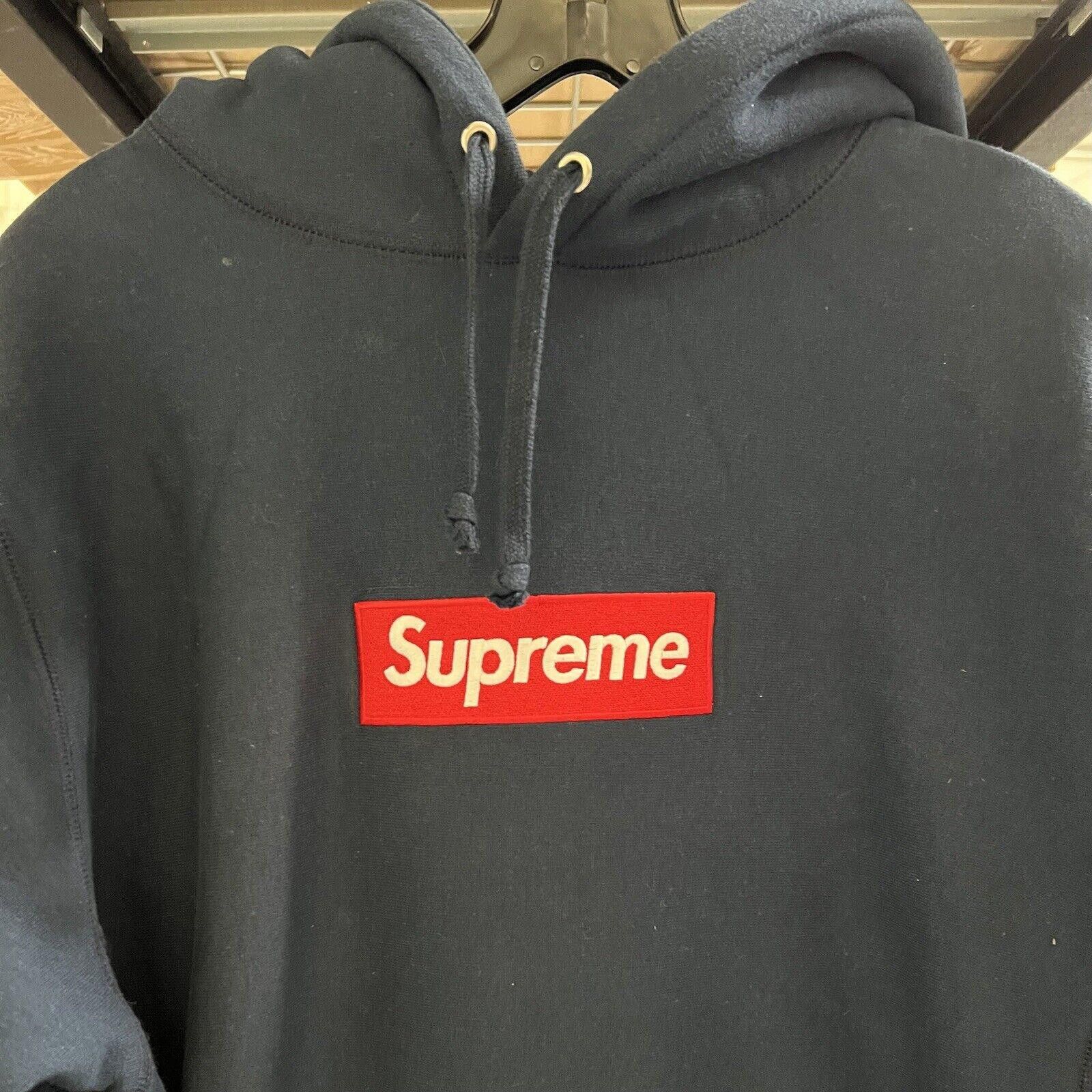 FW16 Supreme Box Logo Hoodie Navy Red HOODED SWEATSHIRT 2016