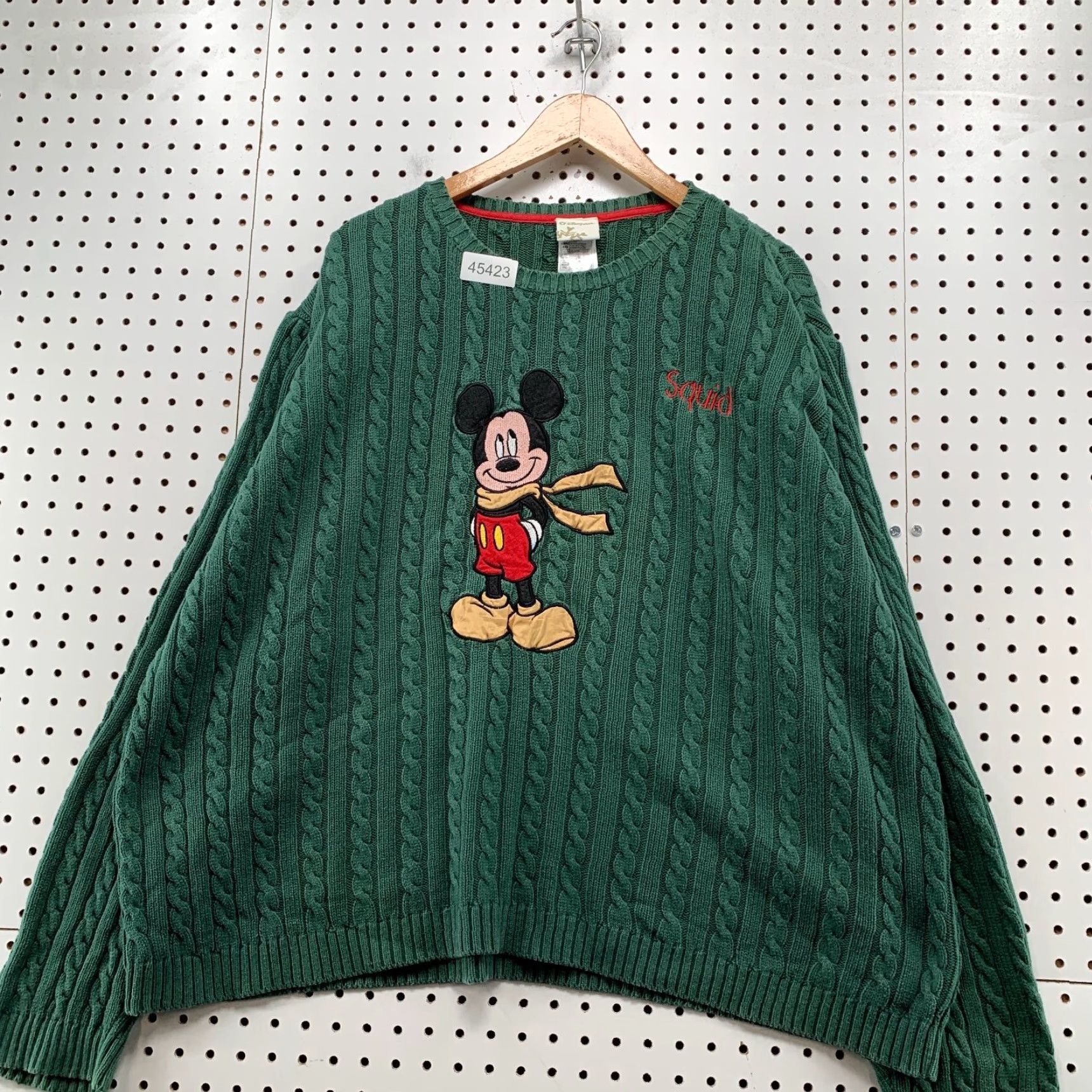 Disney VINTAGE Disney Mickey Mouse Sweater Mens 2XL Green Cable Knit Embroidered Squid Size US XXL / EU 58 / 5 - 2 Thumbnail