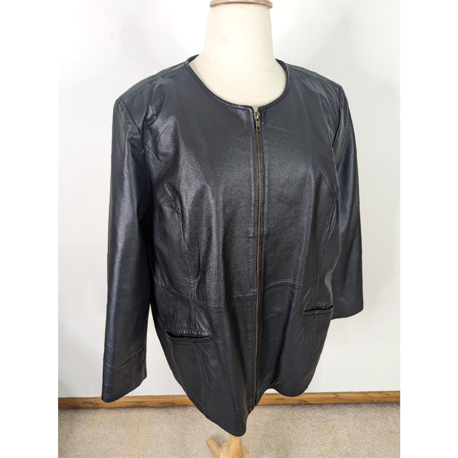 Vintage VINTAGE Leather Jacket Coat Women's 2X Black Moto Bomber Jacket 00s Y2K Maggie Barnes Plus Size Women Size XXL / US 16-18 / IT 52-54 - 2 Thumbnail