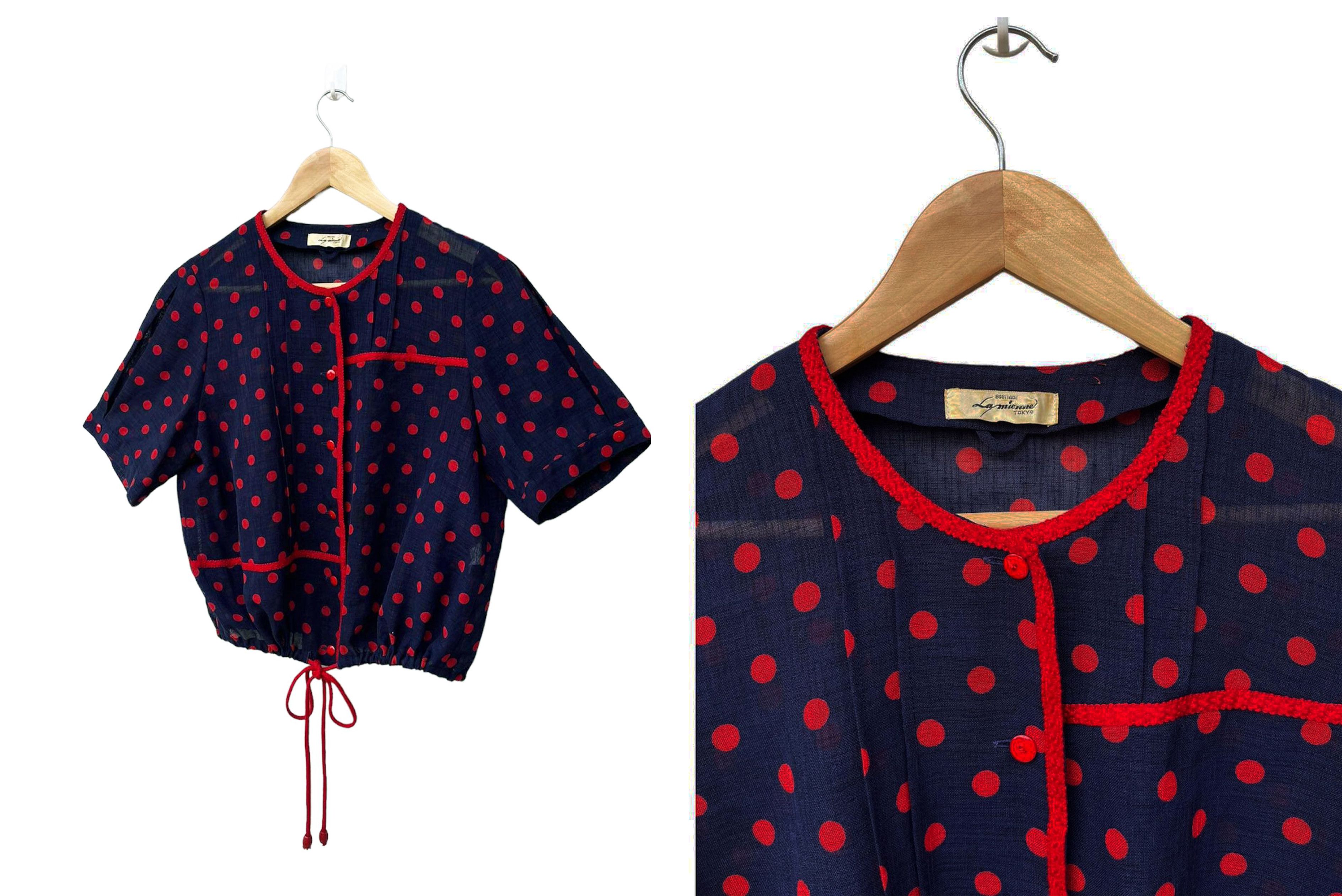 Vintage Japanese Vintage Navy with Red Polka dot Tie Waist shirt Size L / US 10 / IT 46 - 5 Thumbnail