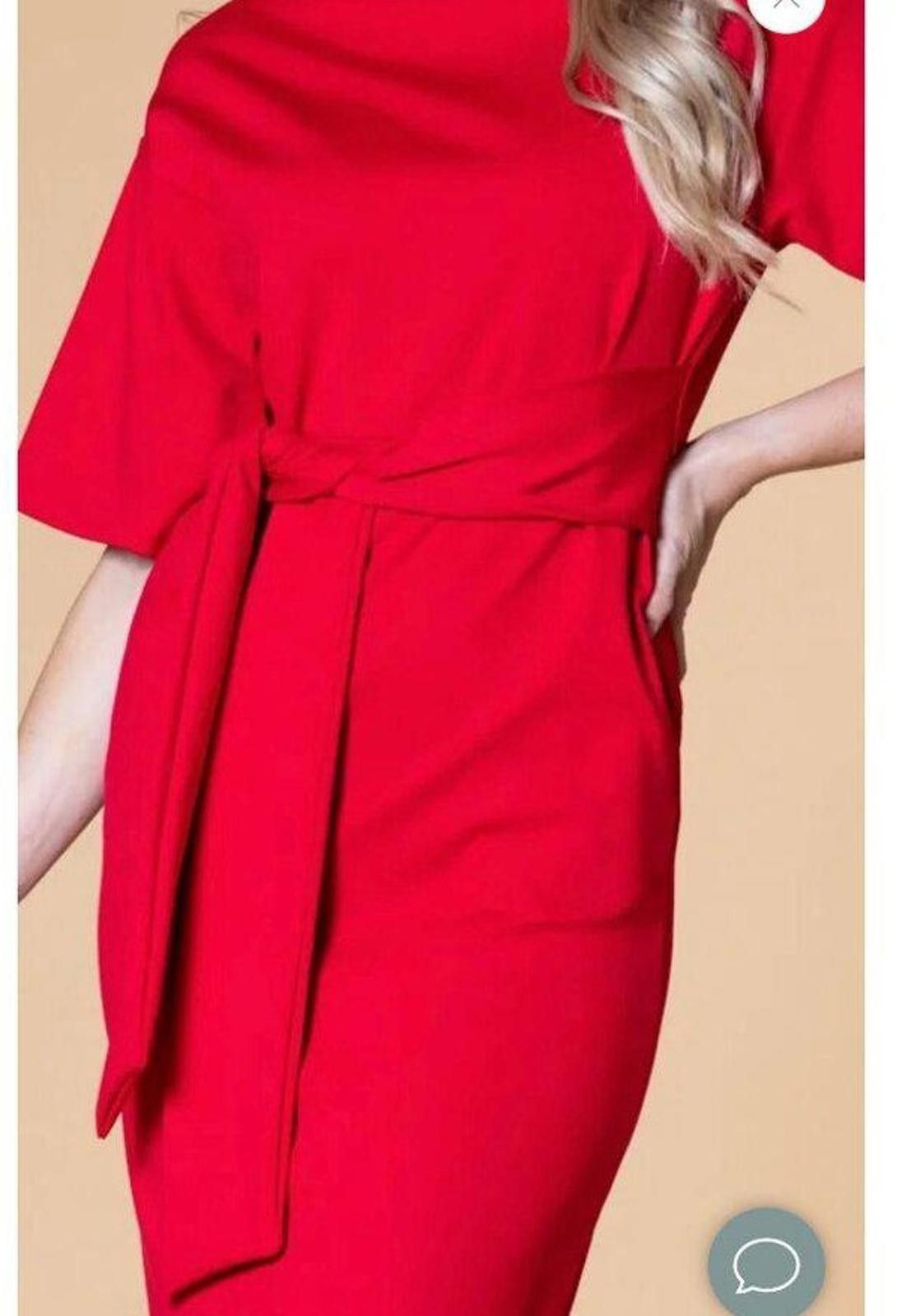 Designer Brigitte Brianna Red Knee-Length Belted Dress Womens Fashion Size L / US 10 / IT 46 - 4 Thumbnail