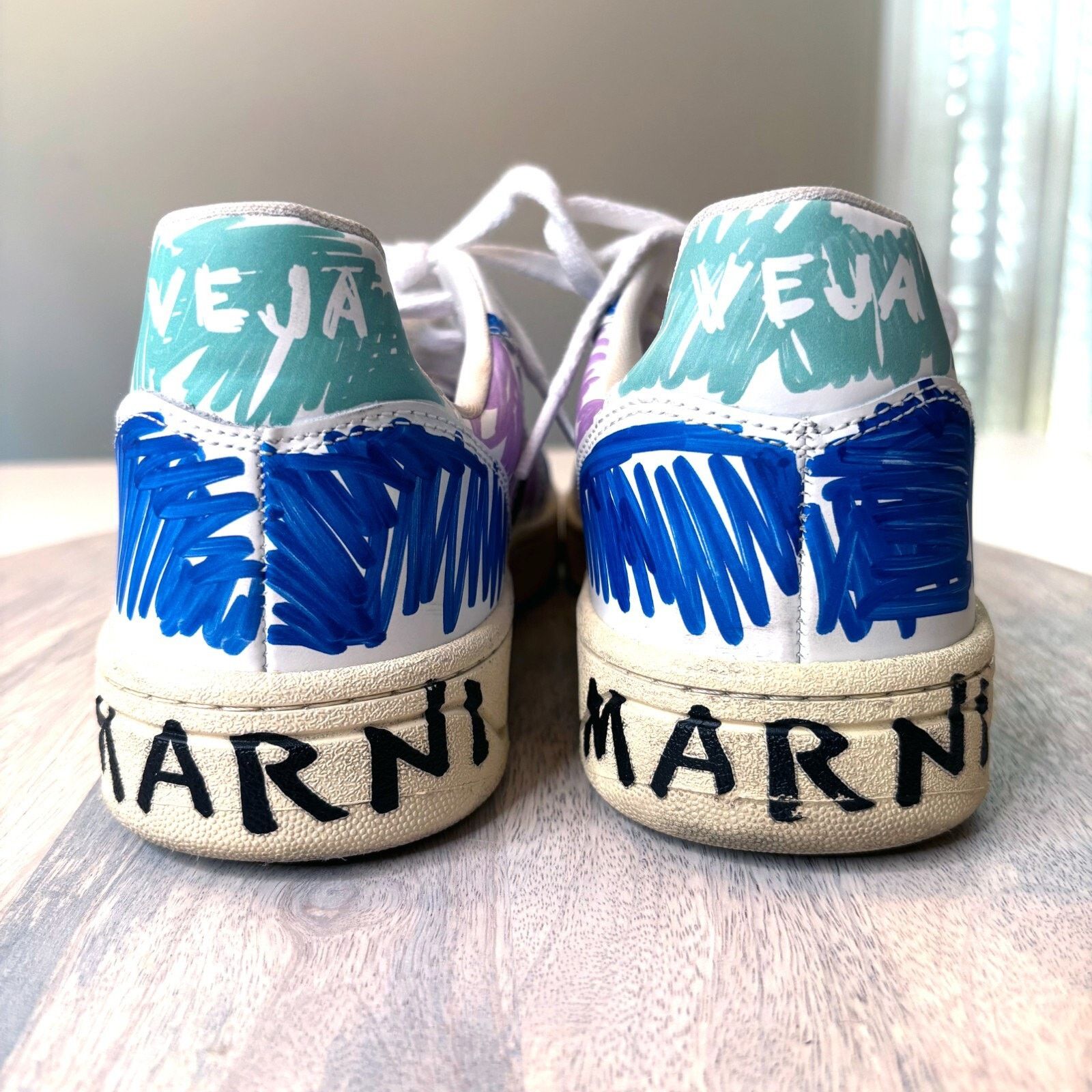 Veja Veja V-10 Leather X Marni Orchid Black Sneakers US Size 8 Size US 8 / IT 38 - 3 Thumbnail