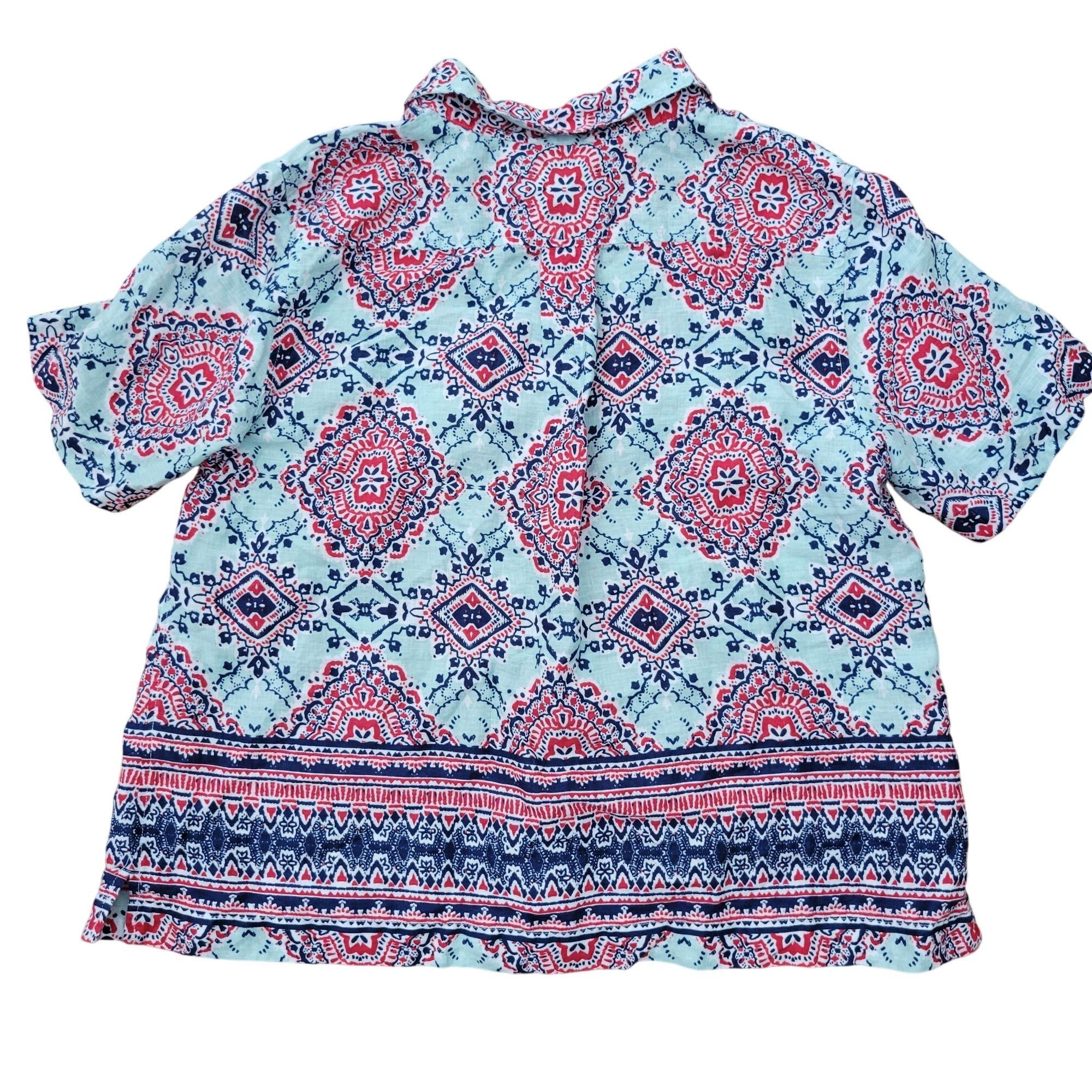 Coldwater Creek Coldwater Creek Button Front Short Sleeve Blouse PL Geometri Size L / US 10 / IT 46 - 5 Thumbnail