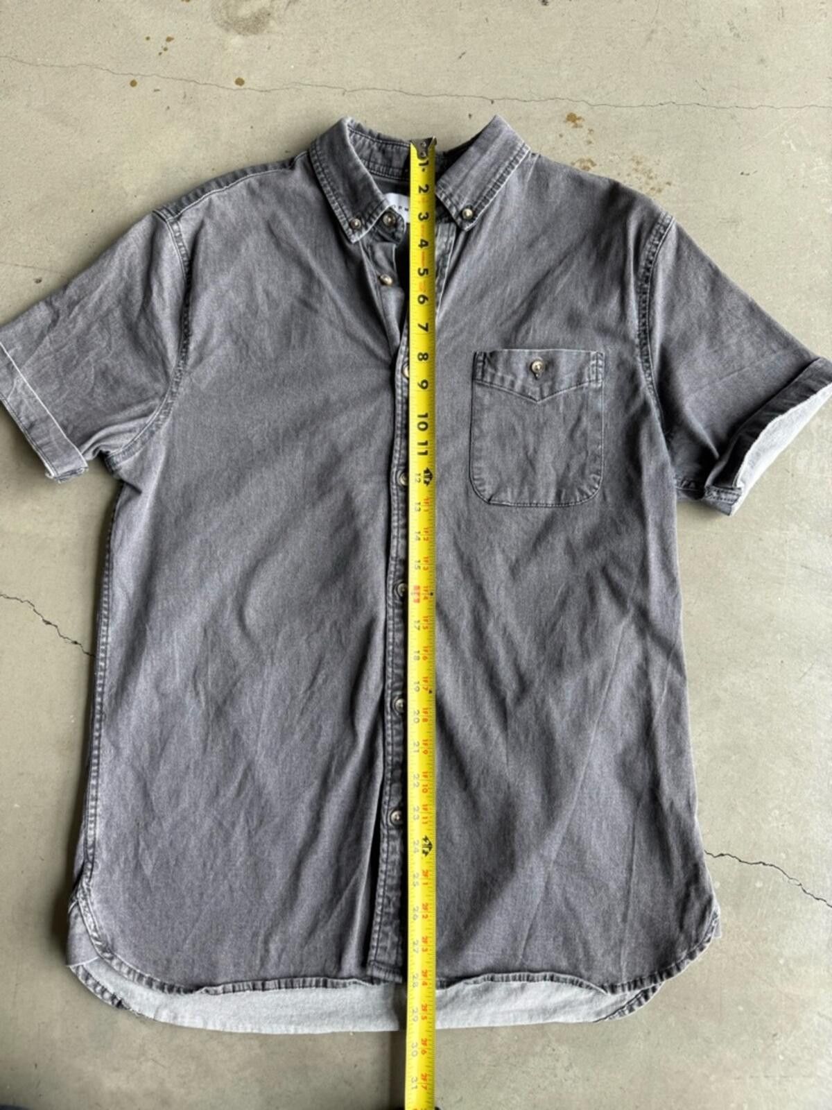 Topman Topman / Button Up Denim Shirt Casual Stretch / Gray Size US M / EU 48-50 / 2 - 6 Thumbnail