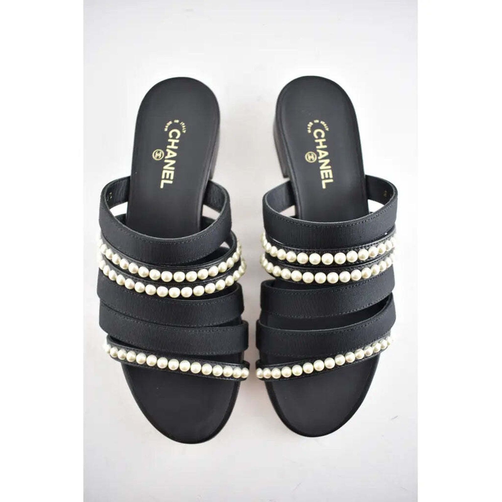 Chanel Chanel 20P Black White Pearl Strap CC Logo Slide Slip On Size US 8 / IT 38 - 5 Thumbnail