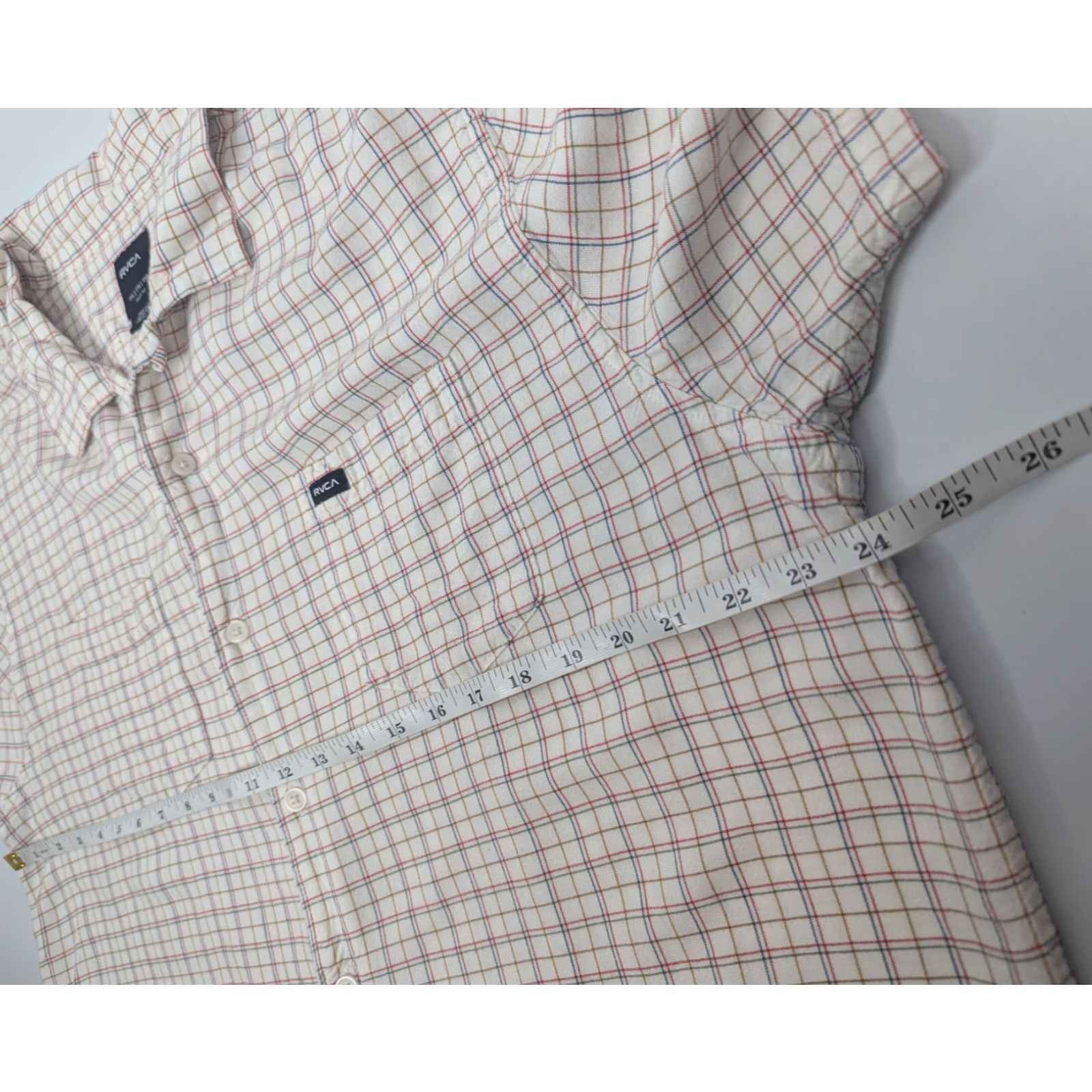RVCA RVCA Plaid Shirt Men's 2XL Short Sleeve Casual Button-Up Beach Collared Pocket Ivory Size US XXL / EU 58 / 5 - 5 Thumbnail