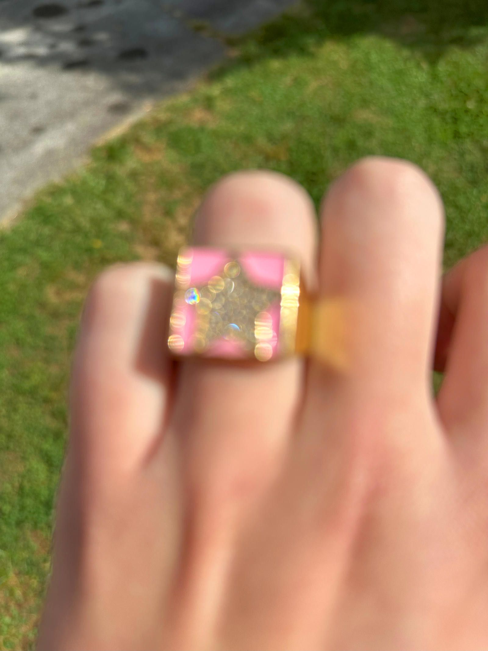 Jewelry Pink Enamel / Gold Star Ring Adjustable Sizing Size ONE SIZE - 2 Thumbnail