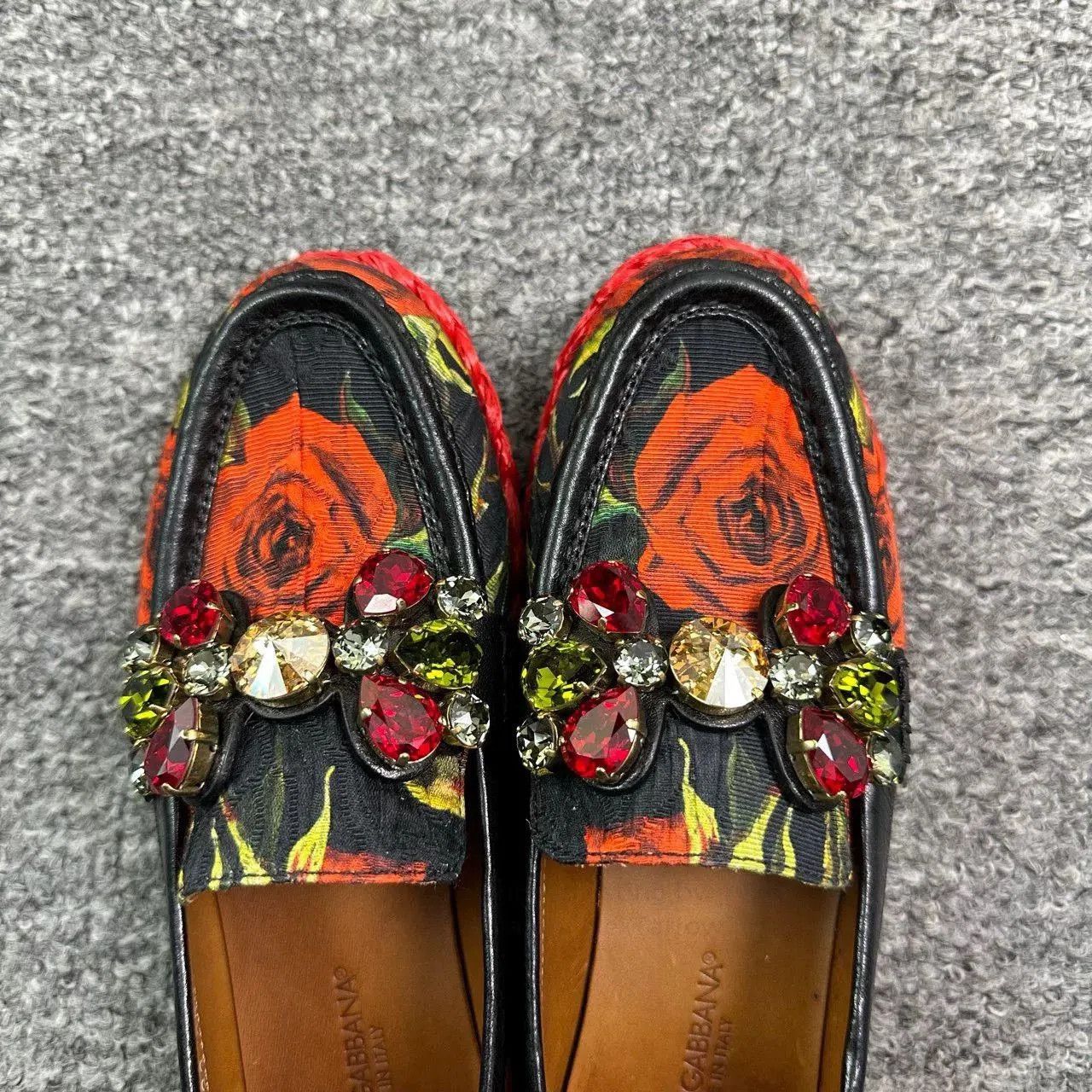 Dolce & Gabbana DG Diamond Embellished Rose Print Slip-On. Size US 4.5 / IT 34.5 - 3 Thumbnail