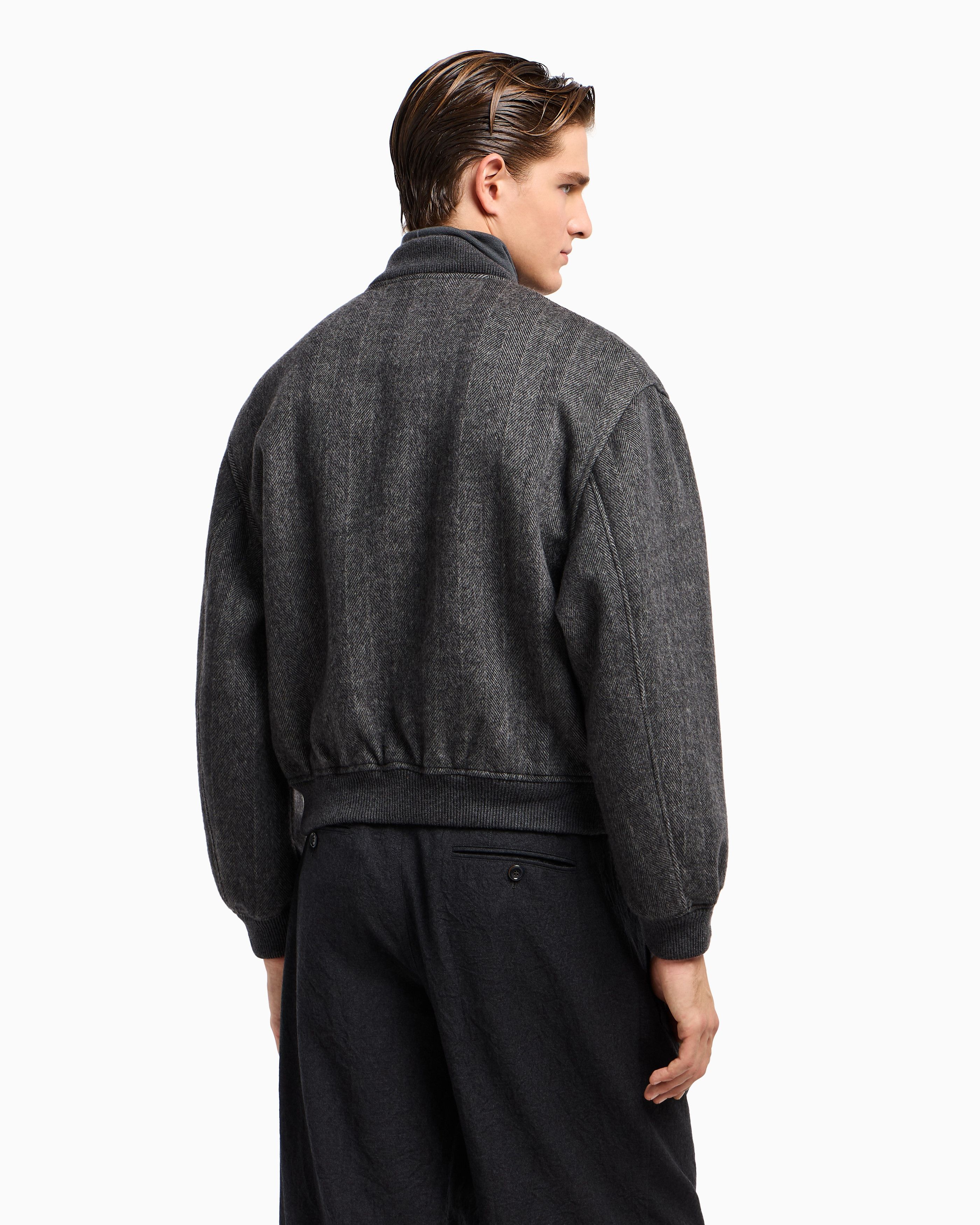 Giorgio Armani Cashmere Chevron Herringbone Zip-Front Bomber Jacket Blouson Size US XL / EU 56 / 4 - 6 Thumbnail