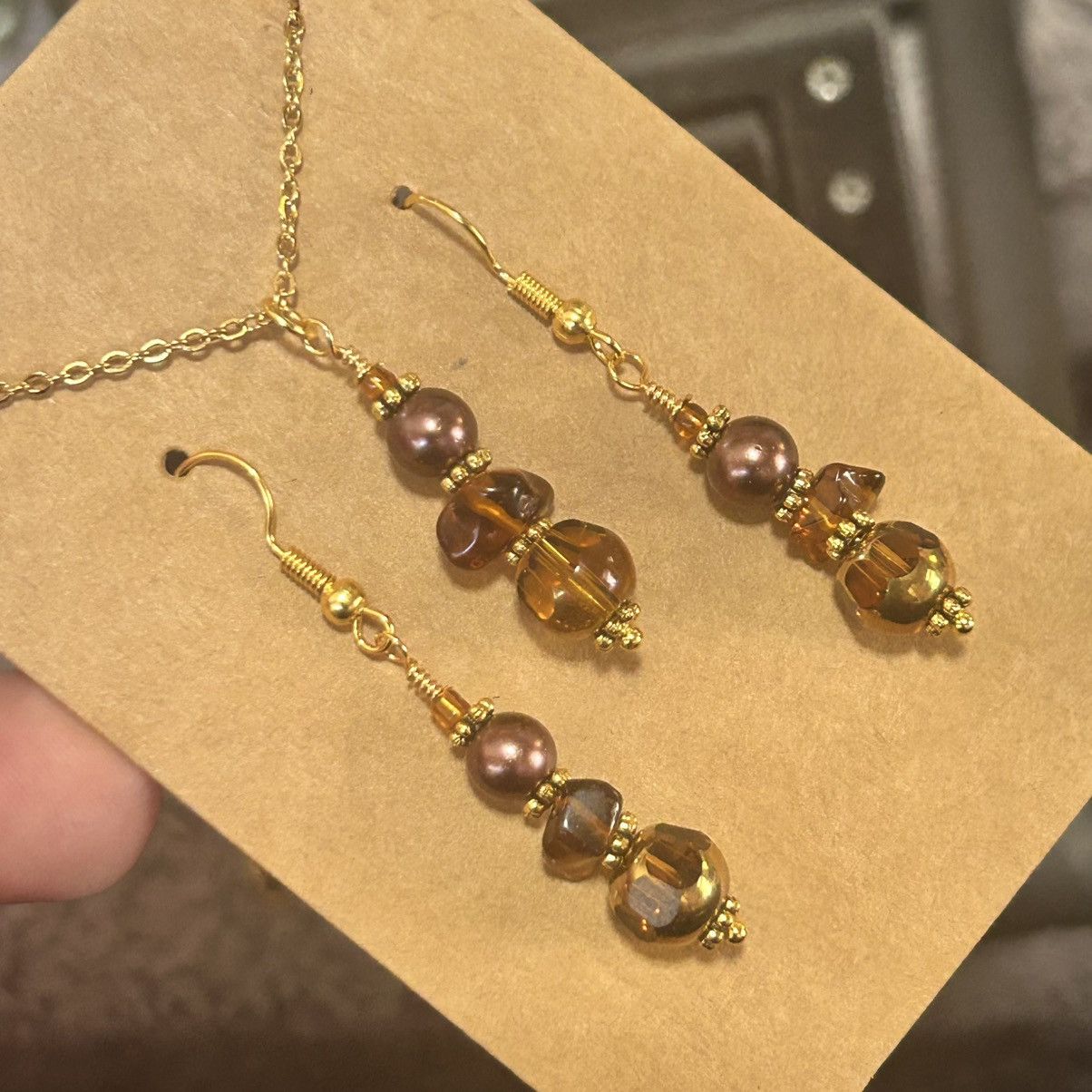 Handmade Handcrafted di-cut glass Czech glass pearl amber chip set Size ONE SIZE - 1 Thumbnail