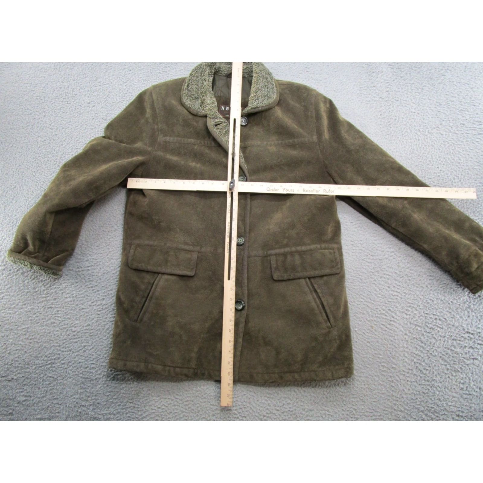 Vintage Nuage Collection Women's Green Long Sleeve Jacket Button Front Suede Feel Size M Pockets Casual Winter Outdoor Regular Fit Size M / US 6-8 / IT 42-44 - 5 Thumbnail