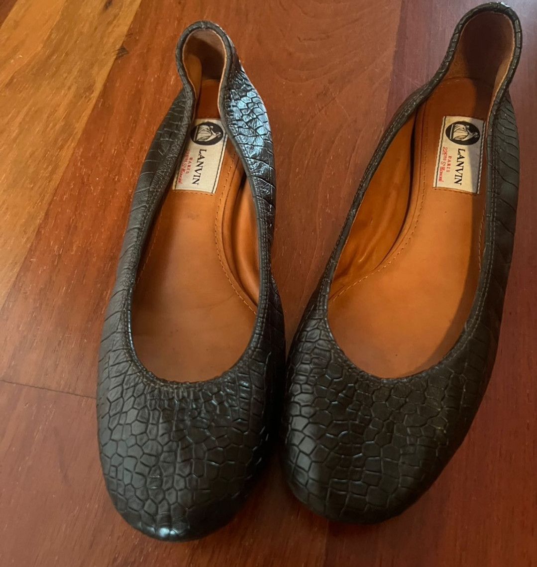 Lanvin Lanvin Black Croc Embossed Leather Ballet Flats Size US 8 / IT 38 - 3 Thumbnail