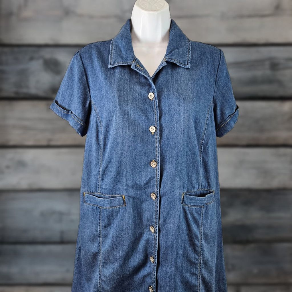 Vintage Cabi 6580 Womens Shirt Dress Sz S Blue Button Front Short Sleeve Piece of Cake Vintage No 90s Size 28" / US 6 / IT 42 - 1 Thumbnail