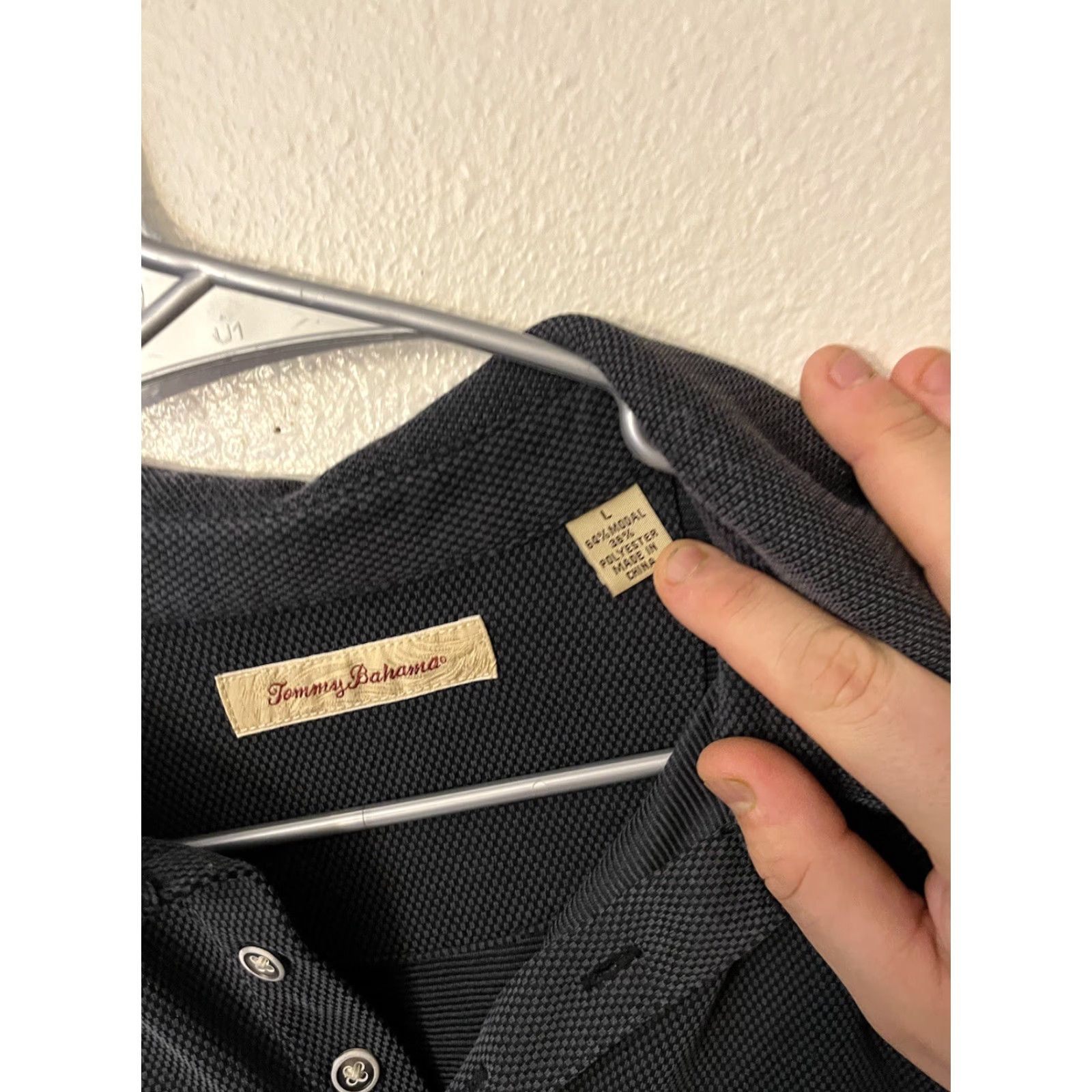 Tommy Bahama VINTAGE Tommy Bahama Mens Size Large Dark Gray Modal Polyester Blend Hawaiian Polo Size US L / EU 52-54 / 3 - 2 Thumbnail