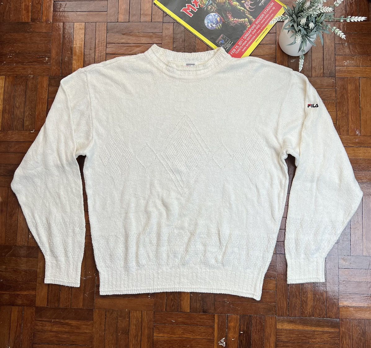image of Offer Vintage Fila Golf Knitwear Sweatshirt in Cream, Men's (Size Large)