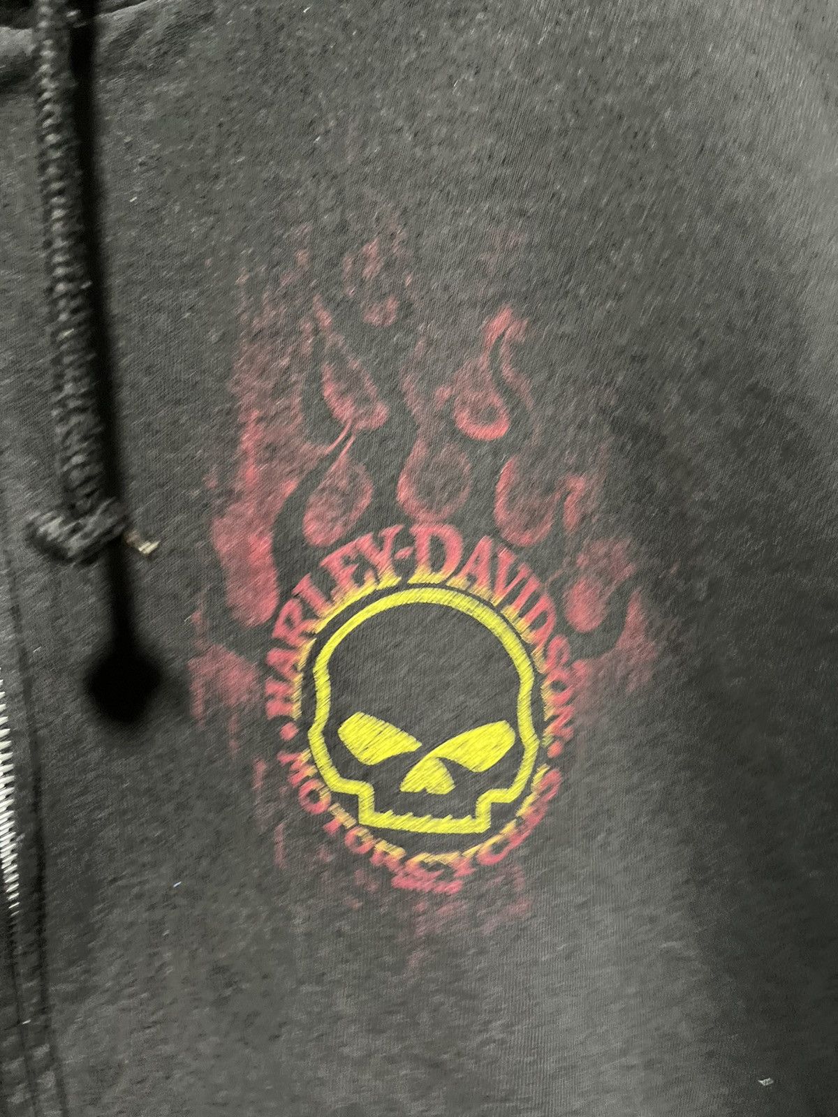 Harley Davidson × Vintage CRAZY Y2K HARLEY DAVIDSON FLAMES SKULL GRUNGE ZIP-UP HOODIE Size US L / EU 52-54 / 3 - 9 Thumbnail