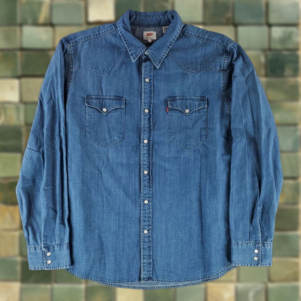 Levi's Levi's Denim Pearl Snap Shirt Long Sleeve Blue Western Cowboy Mens 2XL Shirt Size US XXL / EU 58 / 5 - 1 Thumbnail