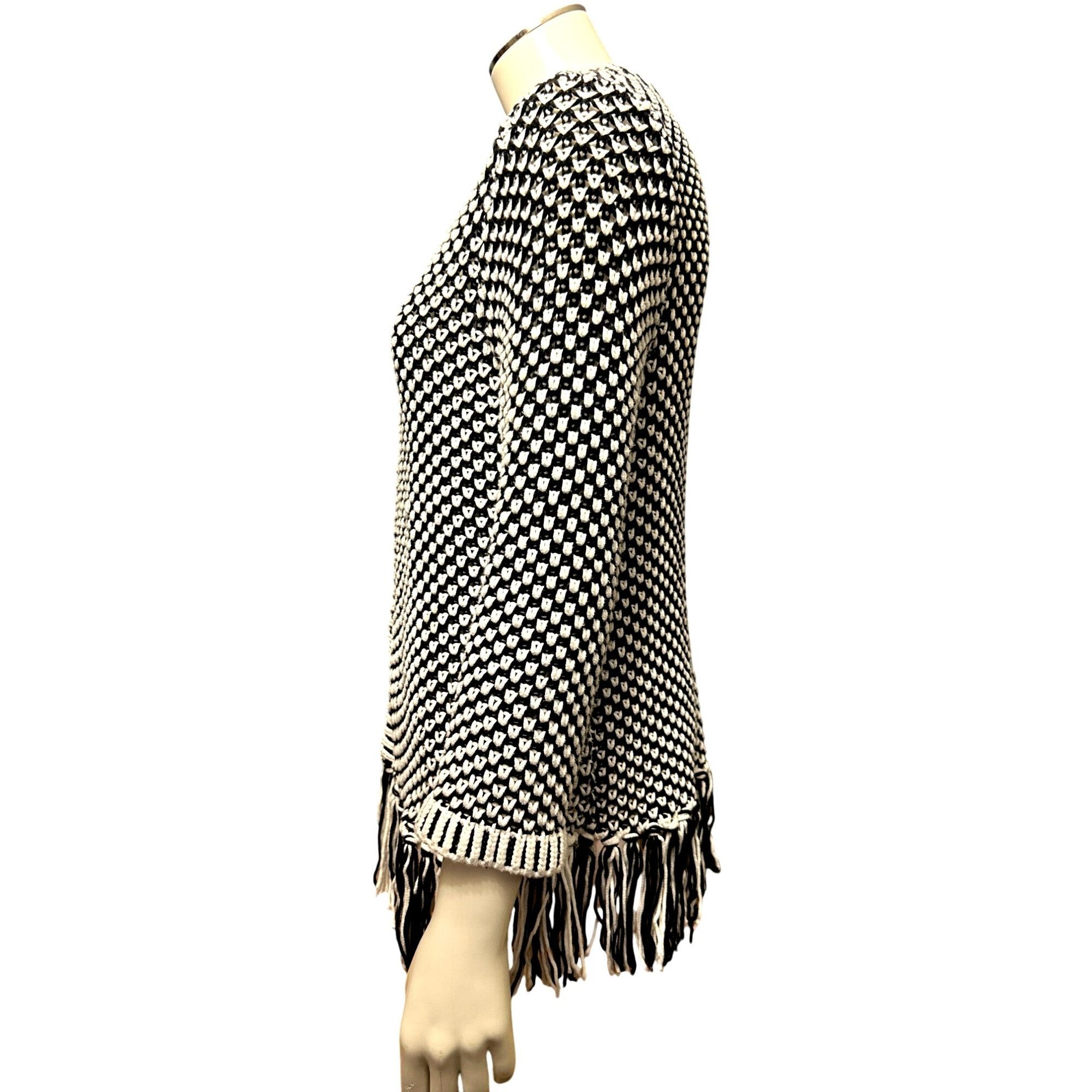 Chicos Chicos Black White Fringed Open Front Knit Cardigan Sweater Size M / US 6-8 / IT 42-44 - 2 Thumbnail