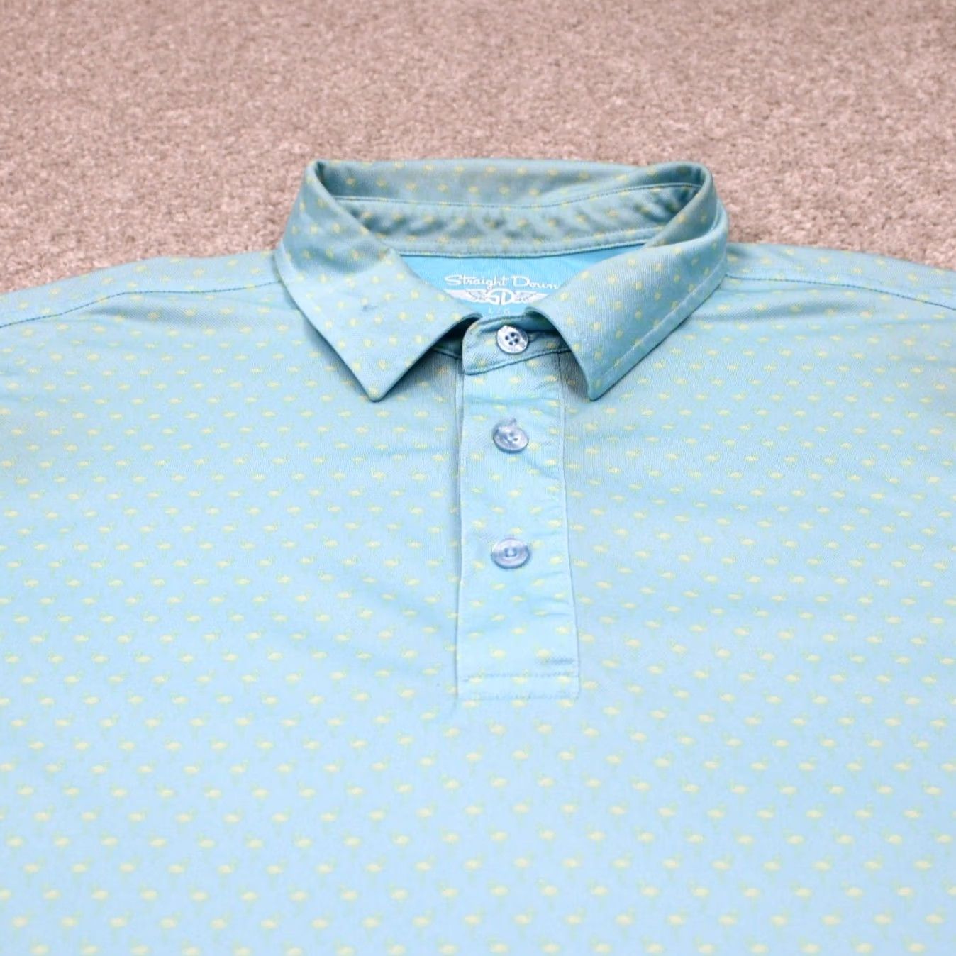 Vintage Straight Down Polo Shirt Mens Large Blue/Yellow Geometric S/S Golf Stretch Size US L / EU 52-54 / 3 - 5 Thumbnail
