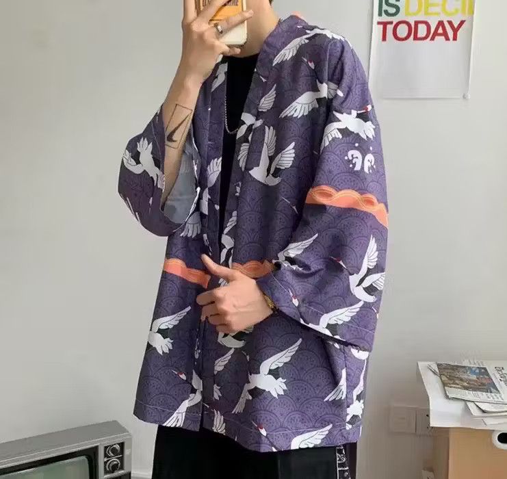 image of Vintage New Print Cardigan Kimono Unisex in Mix, Men's (Size Large)