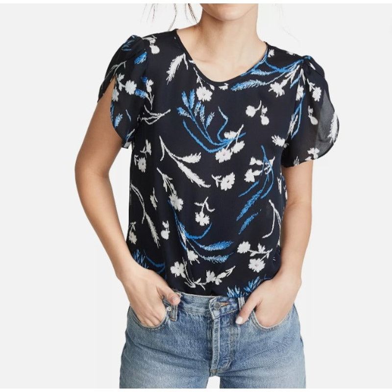 Joie Joie Wira 100% Silk Blue Floral Tulip Sleeve Top Medium Size M / US 6-8 / IT 42-44 - 5 Thumbnail