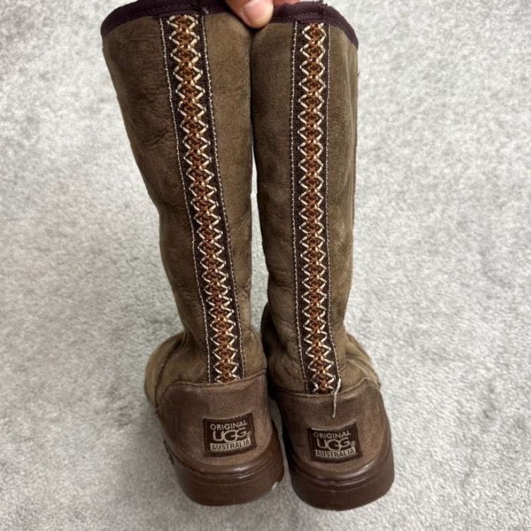 Ugg VINTAGE UGG Australia Wool Sheepskin Knee High Boots Women 8 Brown Winter Outdoor Casual Leather Cowgirl Boots Size US 8 / IT 38 - 4 Thumbnail
