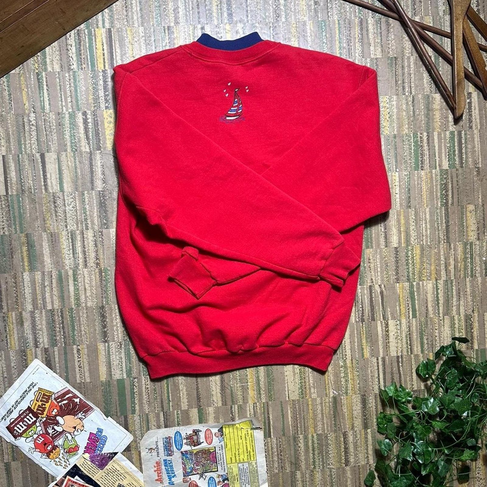 Jerzees Vintage Grandma Style Red Sweater Mens Medium Sweatshirt Size US M / EU 48-50 / 2 - 3 Thumbnail