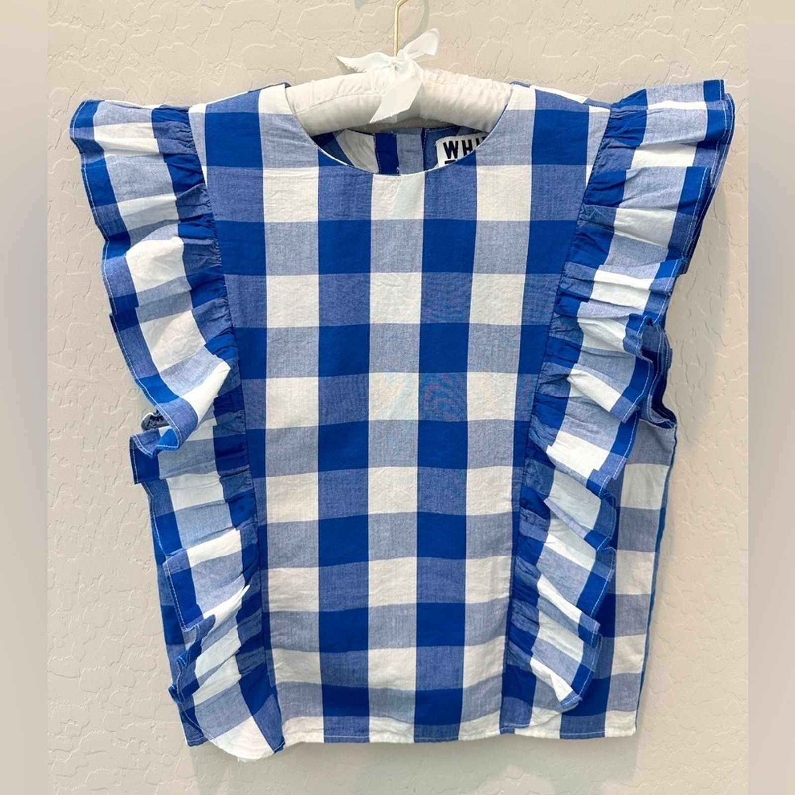 Anthropologie ANTHROPOLOGIE Blue Gingham Checkered Ruffle Sleeveless Top Size XS / US 0-2 / IT 36-38 - 2 Thumbnail