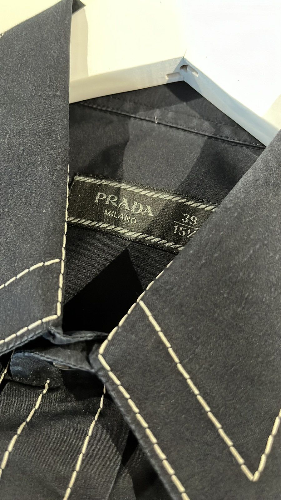Prada Prada SS/15 Navy Topstitched Buttoned Short-Sleeve Shirt Size US M / EU 48-50 / 2 - 7 Thumbnail
