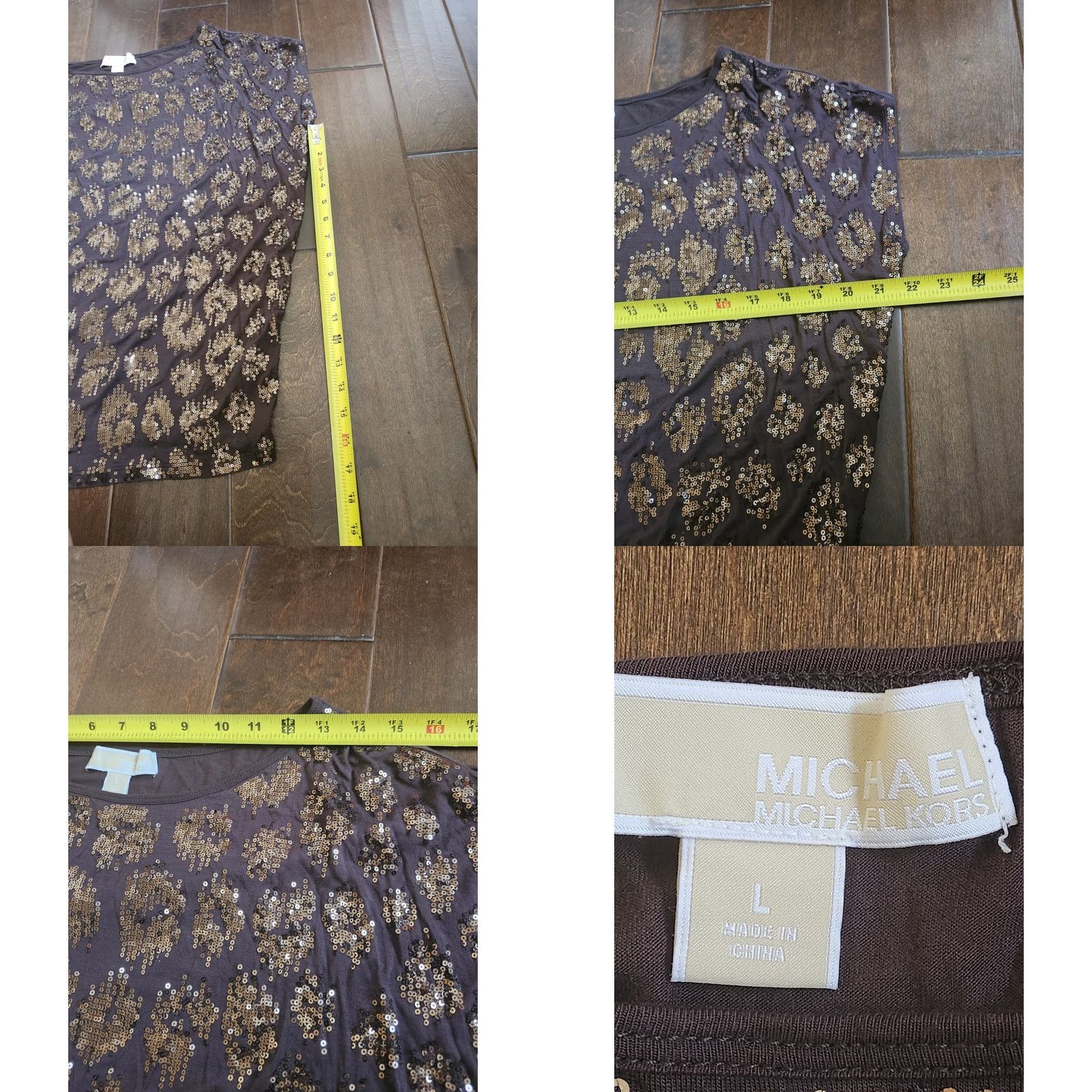 Michael Kors Michael Kors Women's Blouse - Floral Brown - Size L - Short Sleeve - Pullover - Regular Fit - All Seasons - Women Size L / US 10 / IT 46 - 8 Thumbnail