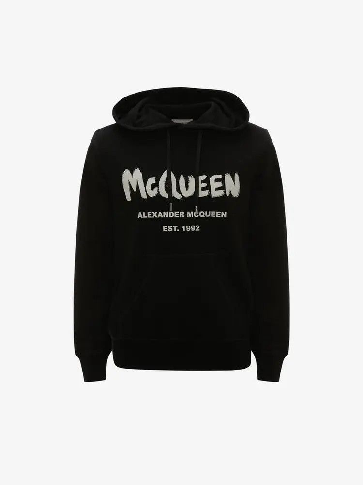 Alexander McQueen o1w1db10925 Graffiti Hooded Sweatshirt in Black Size US L / EU 52-54 / 3 - 1 Thumbnail