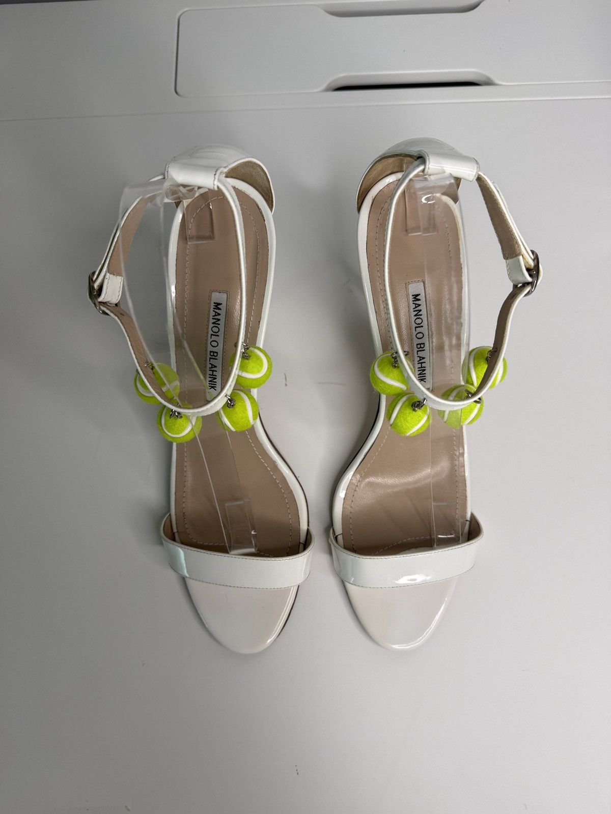 Manolo Blahnik Manolo Blahnik (Tennis) White Patent Leather Sandals Size US 10 / IT 40 - 2 Thumbnail